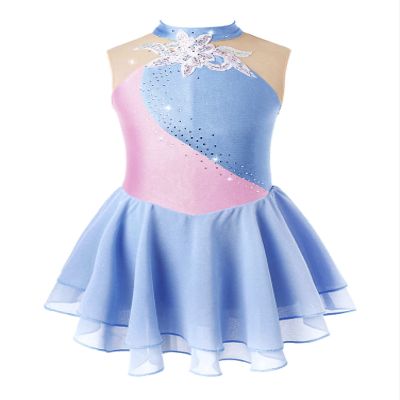 Aislor Girls Lyrical Ballet Dance Dress Sleeveless Rhinestones Figure Ice Skating Leotard Dress Dancewear Skating wear Grey Blue 16 Years