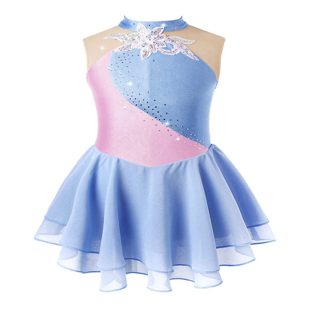 Aislor Girls Lyrical Ballet Dance Dress Sleeveless Rhinestones Figure Ice Skating Leotard Dress Dancewear Skating wear Grey Blue 16 Years
