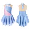 Aislor Girls Lyrical Ballet Dance Dress Sleeveless Rhinestones Figure Ice Skating Leotard Dress Dancewear Skating wear Grey Blue 16 Years view 3