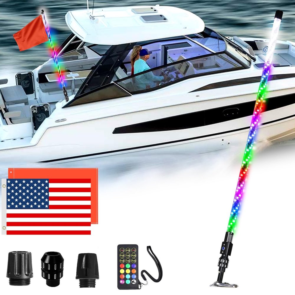AddSafety 5FT Nav Lights for Boat, Plug-in Base Chasing Color LED Boat Navigation Light with Remote Control