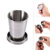 Reusable Portable Telescopic Foldable Water Cup Mug with Lid, Stainless Steel Travel Folding Cup, Camp Keychain for Camping, Picnic, Hiking and Other Outdoor Activities Drinking Cup (L), Stainl view 2