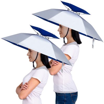Amylove 2 Pcs 37'' Diameter Large Umbrella Hat for Adults Double Layer Folding Compact UV Rain Protection Umbrella Cap(Simple Style)