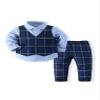Abolai Baby Boys' 3 Piece Gentleman Set with Shirt,Bowtie,Lattice Vest and Pant (US, Age, 18 Months, Blue)