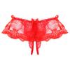 Daenrui Men's Sissy Panties Floral Lace Sheer Skirted Ruffled Thong Hollow Out Crossdress Underwear Red X-Large view 1