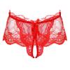 Daenrui Men's Sissy Panties Floral Lace Sheer Skirted Ruffled Thong Hollow Out Crossdress Underwear Red X-Large view 2