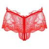 Daenrui Men's Sissy Panties Floral Lace Sheer Skirted Ruffled Thong Hollow Out Crossdress Underwear Red X-Large view 3