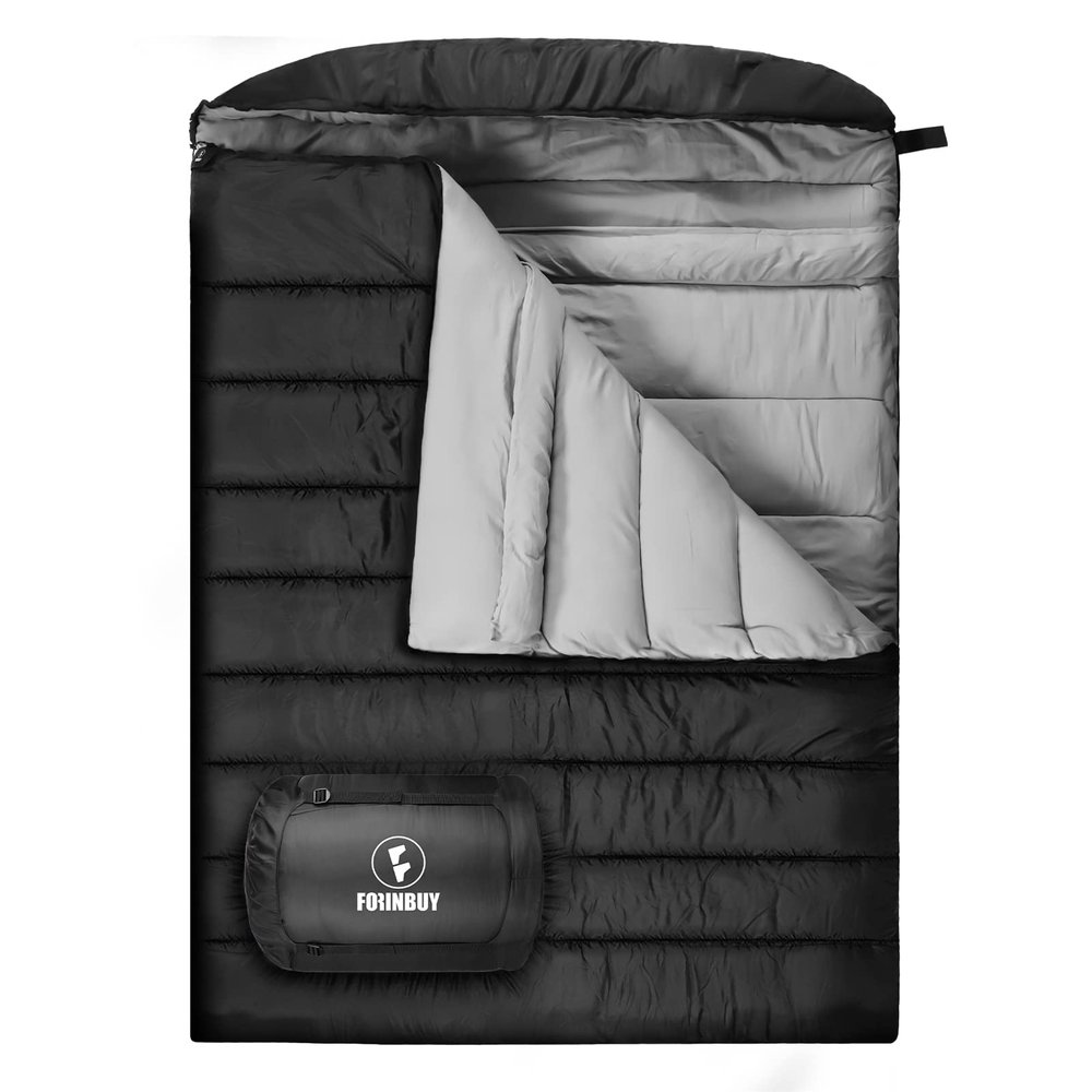 FORINBUY Double Sleeping Bag for Adults Cold Weather Heavy Duty Queen Size 2 Person Sleeping Bag, Waterproof & Warm for Car Camping, Hunting and Tent Camp with Compression Sack
