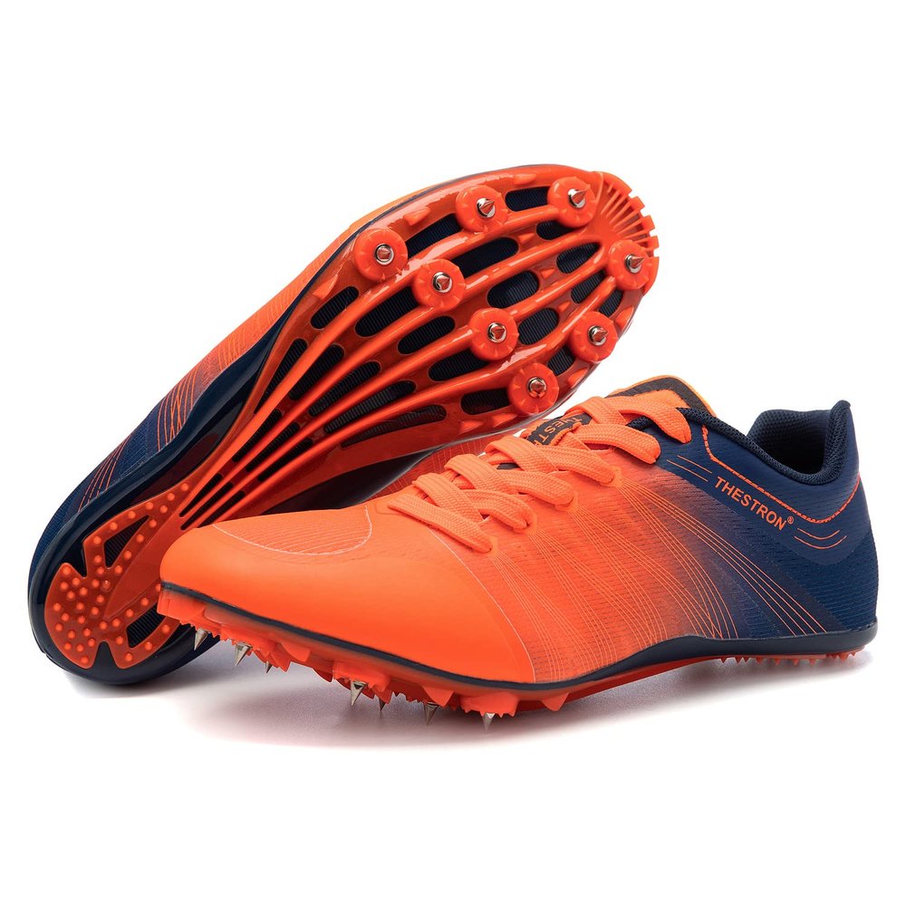 Zakey Track and Field Shoes Men Women Kids Spikes Sneakers Track Race Jumping Sneakers Girls Professional Running Nail Spikes Shoes Boys (10,OrangeBlue)