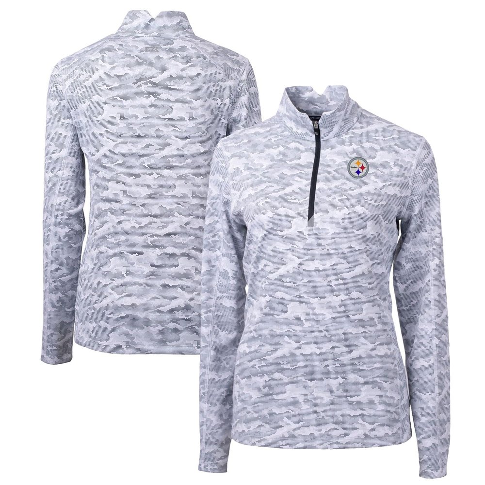 Cutter & Buck Women's Charcoal Pittsburgh Steelers Traverse Camo Print Stretch Quarter-Zip Pullover Top