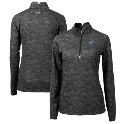 Cutter & Buck Women's Black Detroit Lions Traverse Camo Print Stretch Quarter-Zip Pullover Top