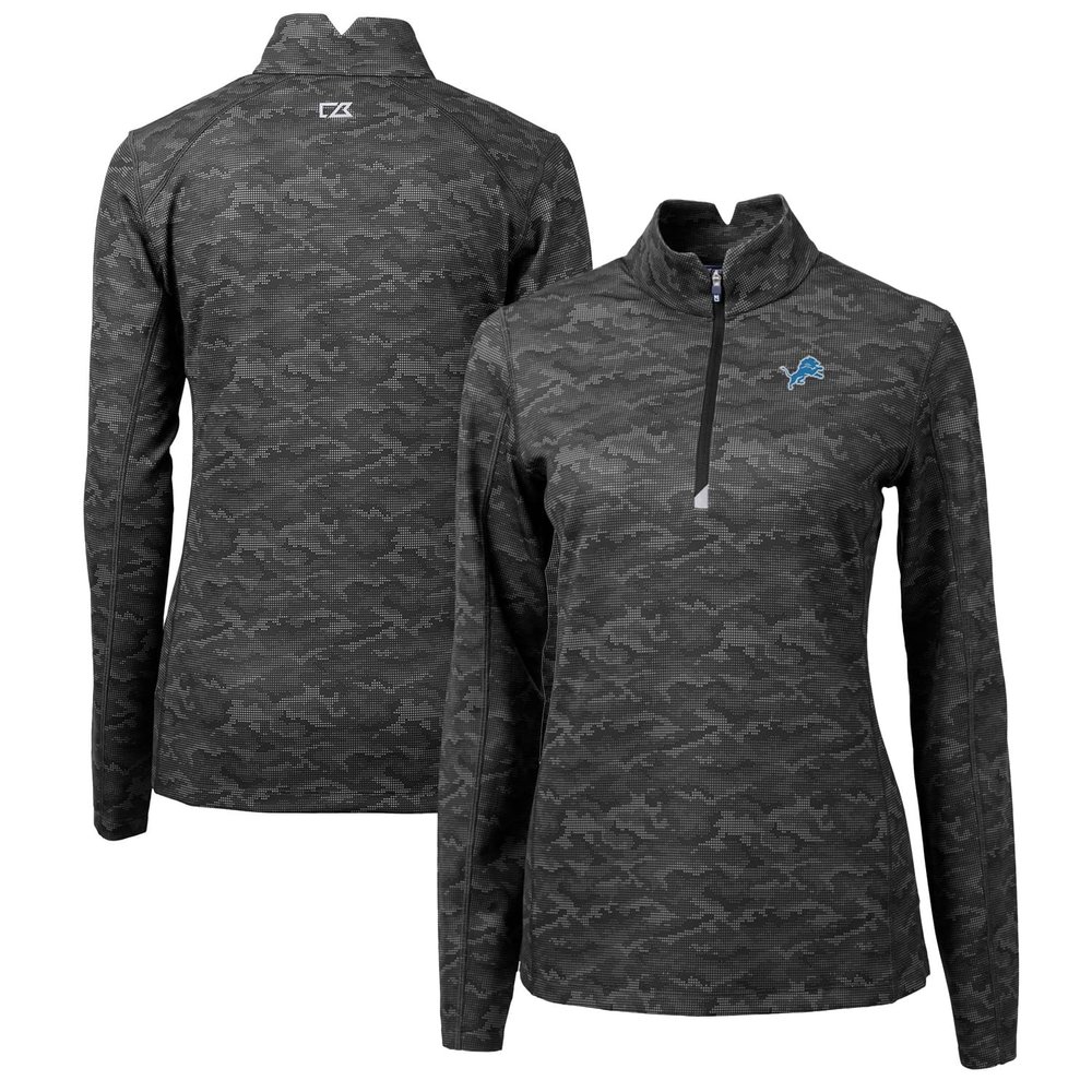 Cutter & Buck Women's Black Detroit Lions Traverse Camo Print Stretch Quarter-Zip Pullover Top