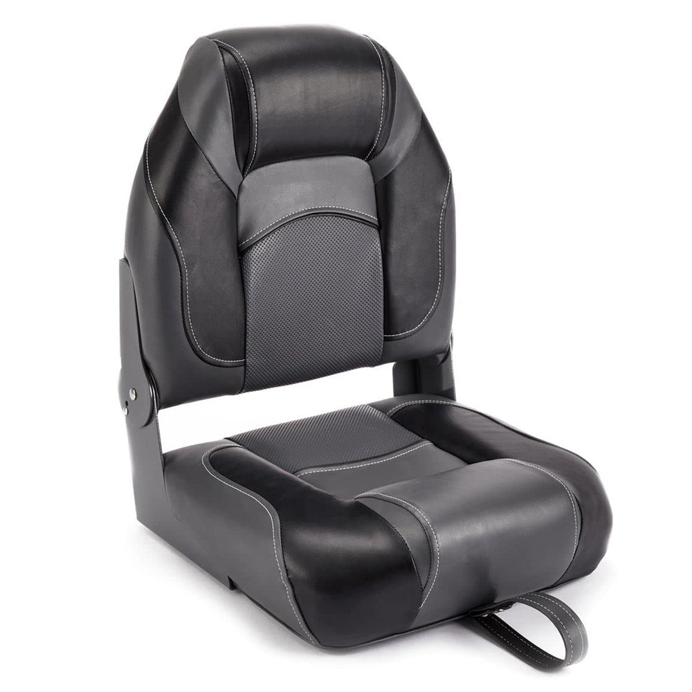 DeckMate High Back Folding Boat Seats - 2 pack - Charcoal and Black