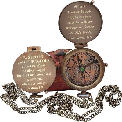 Personalized Engraved Brass Pocket Portable Compass Gifts for Men, Him, Son, Husband, Grandson, Boys | Engravable Antique Magnetic Compasses for Graduation, Baptism, Confirmation with Wooden Box