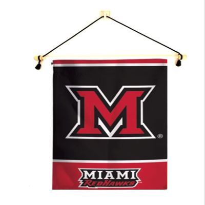 Miami Ohio Garden Flag With Banner Pole, 12.5 x 18 inch Flag with 15 inch Banner Pole and Cord, Licensed by Wincraft