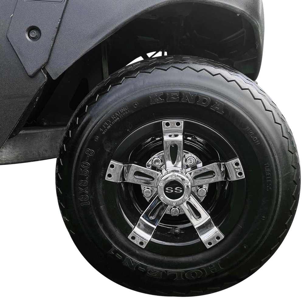 Huskey Parts Company Golf Cart 8" Wheel Covers Hub Caps Chrome Black Compatible with EZGO Club Car Yamaha Stock Rims