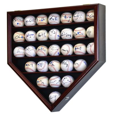 30 Baseball Ball Display Case Cabinet - Home Plate Shaped (Cherry)