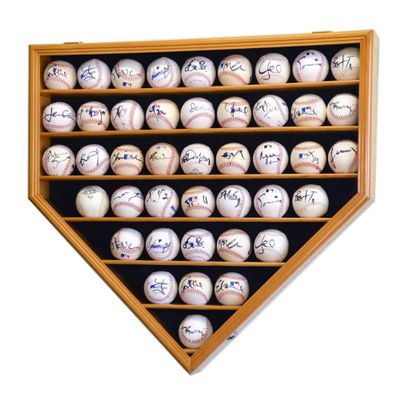43 Baseball Ball Display Case Cabinet - Home Plate Shaped (Oak)