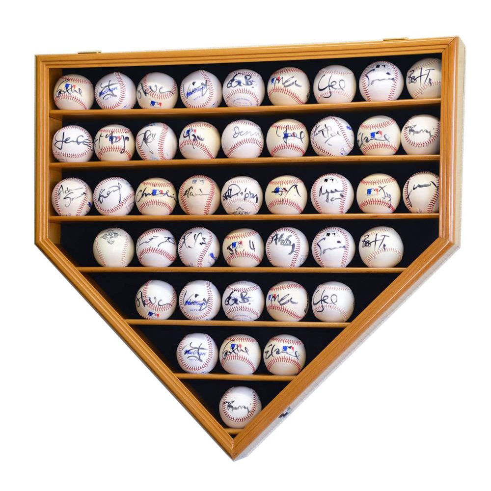 43 Baseball Ball Display Case Cabinet - Home Plate Shaped (Oak)