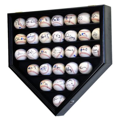 30 Baseball Ball Display Case Cabinet - Home Plate Shaped (Black)