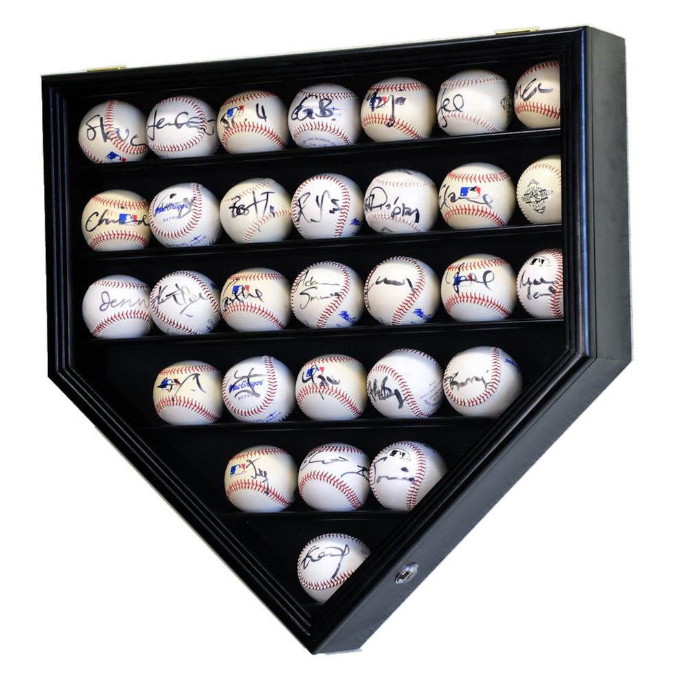30 Baseball Ball Display Case Cabinet - Home Plate Shaped (Black)