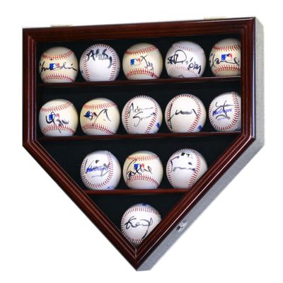 14 Baseball Ball Display Case Cabinet - Home Plate Shaped (Cherry)