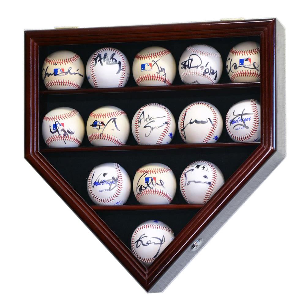 14 Baseball Ball Display Case Cabinet - Home Plate Shaped (Cherry)