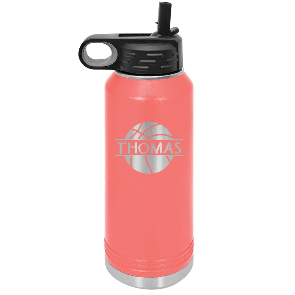 32 oz Custom Basketball Bottle, Center Appreciation Mug, Point Guard Birthday Gift, Little Leagues Team Mugs, Coach Appreciation, Laser Engraved, Vacuum Insulated, Stainless Steel, with Lid and Straw