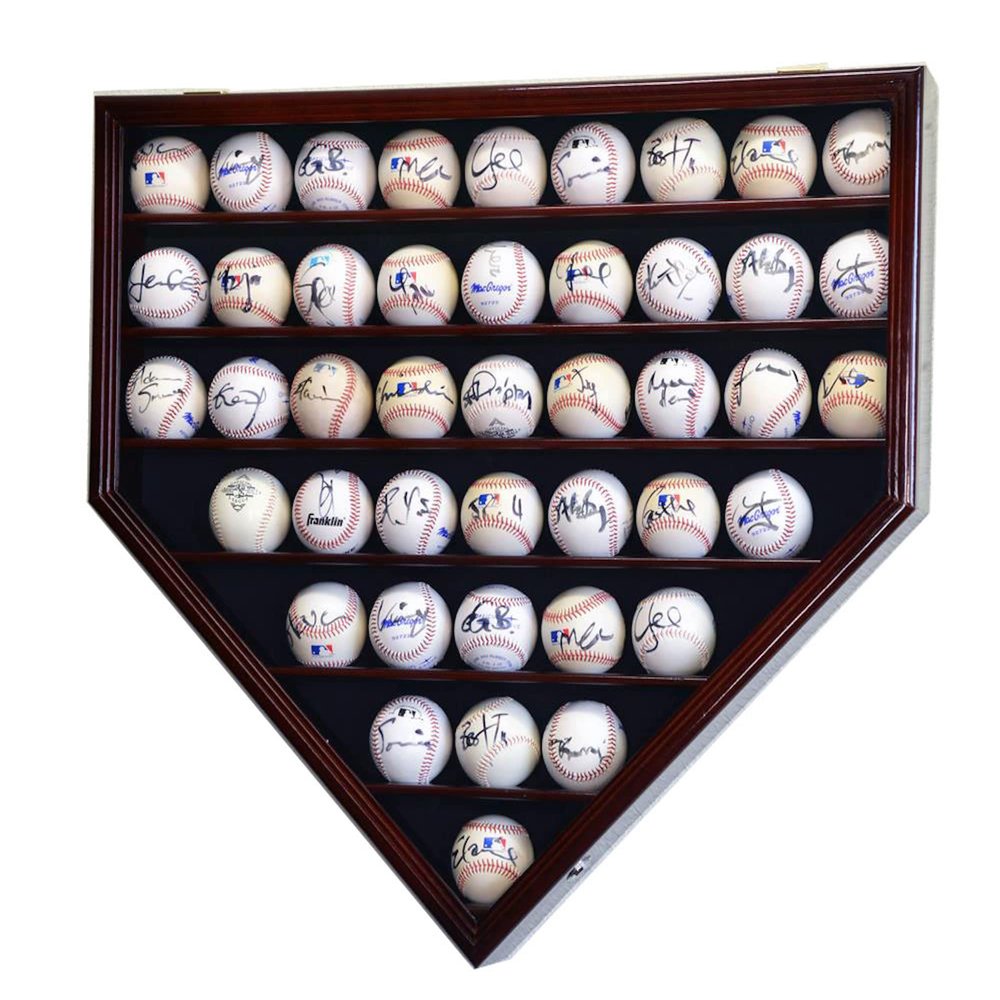 43 Baseball Ball Display Case Cabinet - Home Plate Shaped (Cherry)