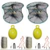 2-Pack of KUFA Sports Foldable Prawn Trap (Stretched Mesh Size:1-1/8") with 400' Rope, Yellow Float, Plastic Vented Bait Cage & Harness Combo (PRN58+PBLH5) x2