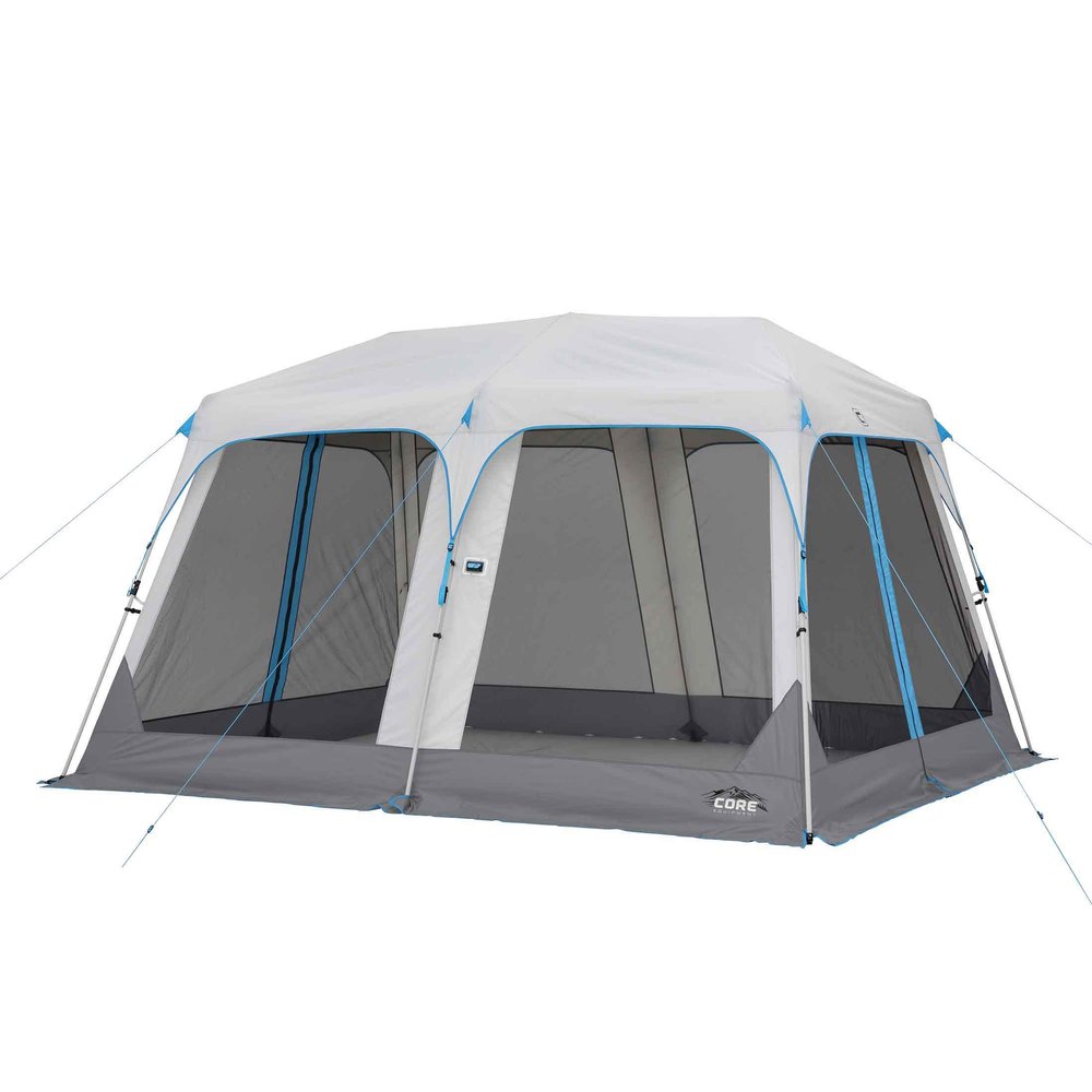 CORE 12x10' Lighted Instant Screen House | Folding and Portable Large Pop Up Canopy Shelter with LED Lights | Perfect for Family Camping, Outdoor, Picnic, Backyards, BBQ, Tailgate, Patio and Party