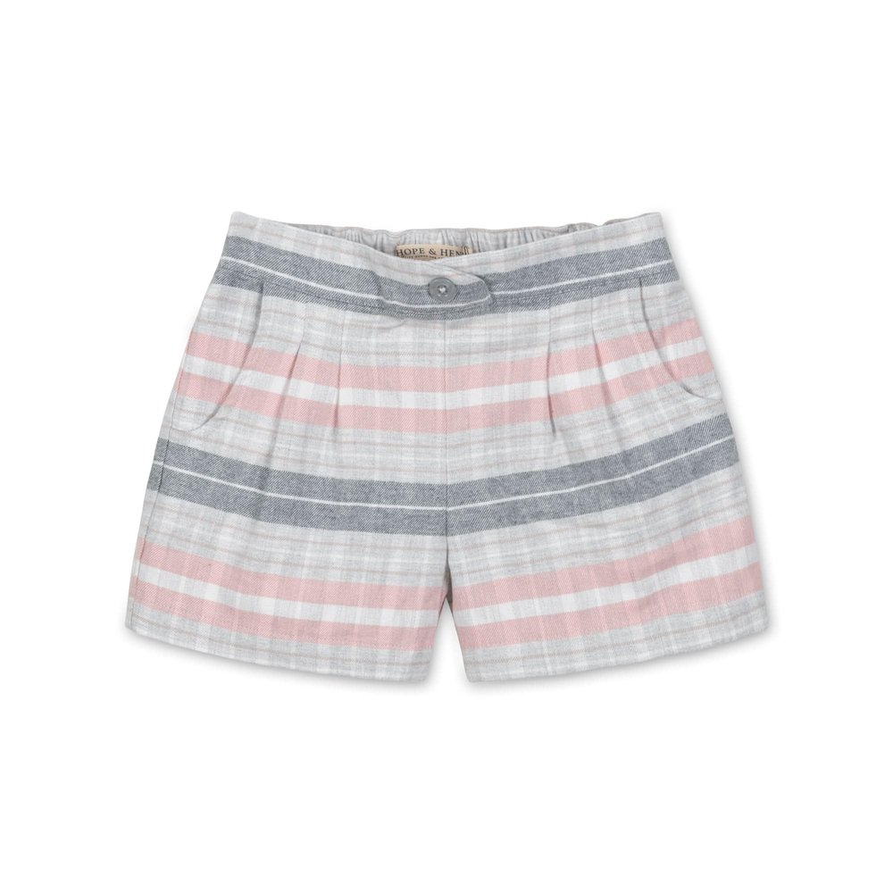 Hope & Henry Girls' Pleated Flannel Dress Short, 3, Gray and Rose Plaid