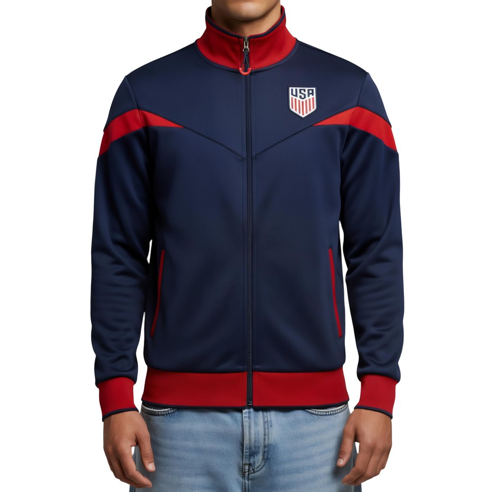Icon Sports Officially Licensed U.S. Soccer Full Zip Up Active Adult Training Soccer Track Jacket | Striker, Navy, X-Large