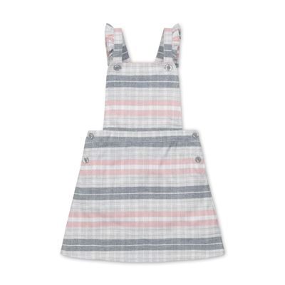 Hope & Henry Girls' Sleeveless Ruffle Strap Skirtall, 2T, Gray and Rose Plaid
