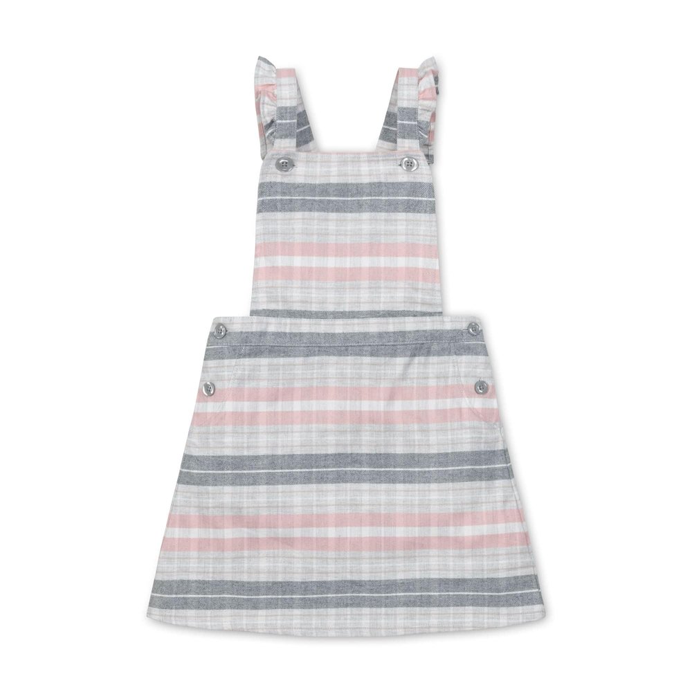 Hope & Henry Girls' Sleeveless Ruffle Strap Skirtall, 2T, Gray and Rose Plaid