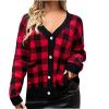 tuduoms Womens Soft Knit Cardigan Sweater Cute Plaid Long Sleeve Button Down Cardigan Trendy Crop Top Sweater Coat Teen Girls view 1