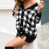 tuduoms Womens Soft Knit Cardigan Sweater Cute Plaid Long Sleeve Button Down Cardigan Trendy Crop Top Sweater Coat Teen Girls view 3