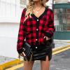 tuduoms Womens Soft Knit Cardigan Sweater Cute Plaid Long Sleeve Button Down Cardigan Trendy Crop Top Sweater Coat Teen Girls view 4