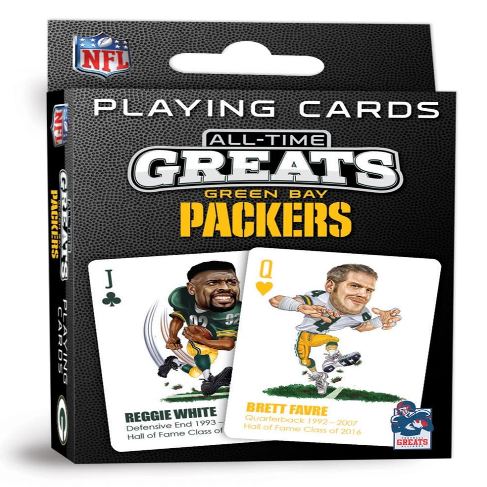 Masterpieces NFL Green Bay Packers All-Time Greats Playing Cards, Officially Licensed Team Collectible Deck, Premium Poker Play for Game Night, Fan Display, Green Bay Packers Merch Set, Card Deck