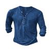Mens Henley Shirts Vintage V Neck Long Sleeve Shirts Cotton Casual Button Down Washed T Shirts for Men Royal Blue view 1