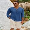 Mens Henley Shirts Vintage V Neck Long Sleeve Shirts Cotton Casual Button Down Washed T Shirts for Men Royal Blue view 2