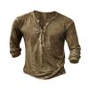 Mens Henley Shirts Vintage V Neck Long Sleeve Shirts Cotton Casual Button Down Washed T Shirts for Men Coffee view 1