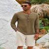 Mens Henley Shirts Vintage V Neck Long Sleeve Shirts Cotton Casual Button Down Washed T Shirts for Men Coffee view 2