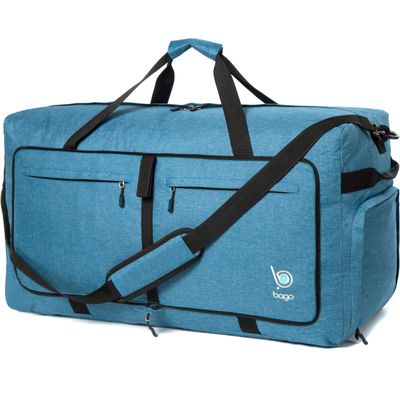 Bago Big XXL Foldable Duffel Bags for Traveling Women & Men - 140L Packable Duffle Bag for Travel with Shoe Compartment - Water Repellant, Heavy Duty, Lightweight Folding & Collapsible (SnowBlue)