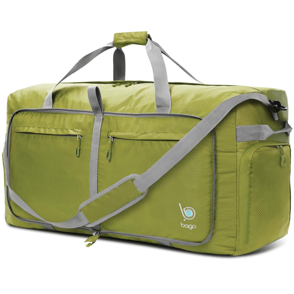 Bago Big XXL Foldable Duffel Bags for Traveling Women & Men - 140L Packable Duffle Bag for Travel with Shoe Compartment - Water Repellant, Heavy Duty, Lightweight Folding & Collapsible (Green)