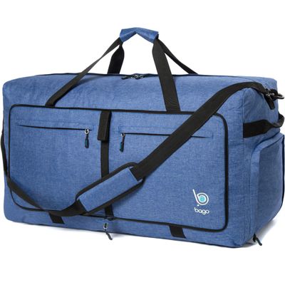 Bago Big XXL Foldable Duffel Bags for Traveling Women & Men - 140L Packable Duffle Bag for Travel with Shoe Compartment - Water Repellant, Heavy Duty, Lightweight Folding & Collapsible (SnowDepBlue)