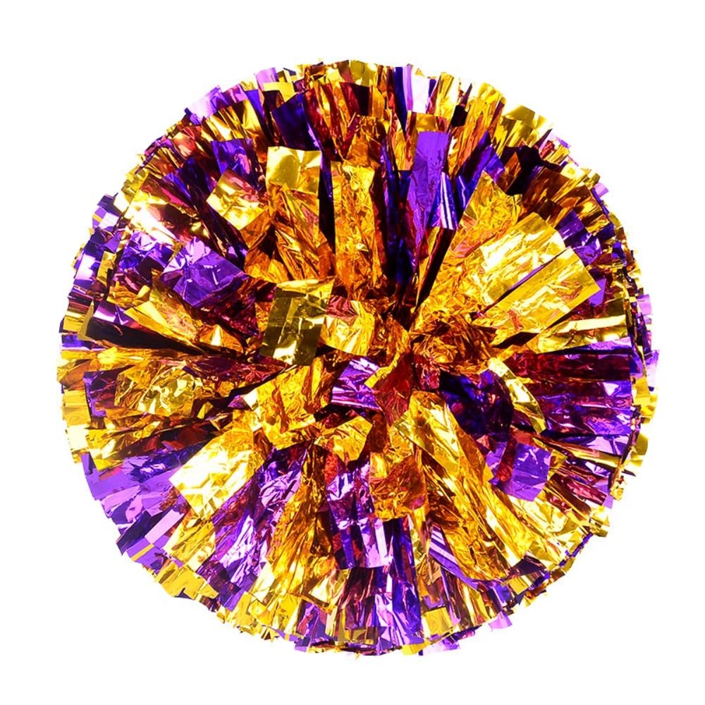 AODUOER 2 Pack Metallic Cheerleading Pom Poms for Game Cheering Squads Football Basketball Sports Dancing Party Kids Adults Plastic Cheer Pompoms Cheerleader Costume Women (Purple/Gold)