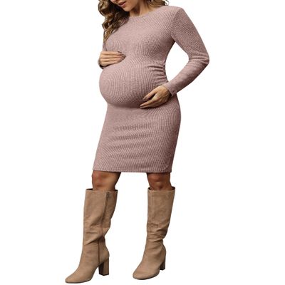 abKylie Pink Maternity Bodycon Dress - Baby Shower & Christmas - Size S