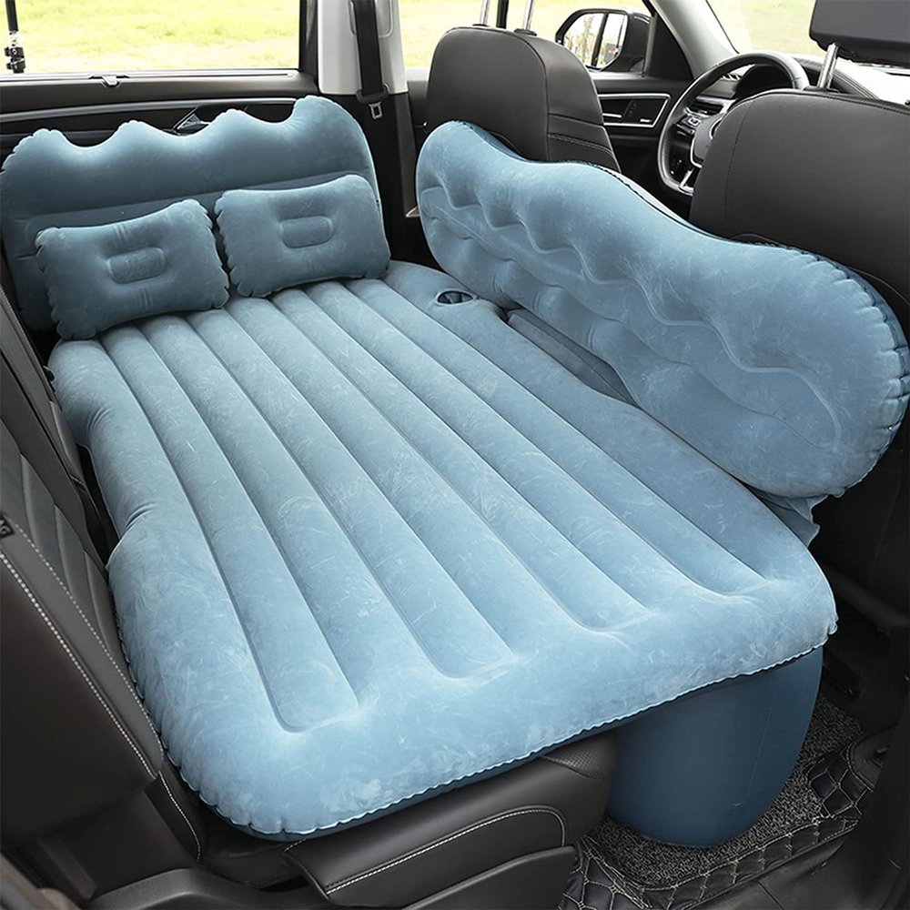 Car Air Mattress Back Seat Truck, Inflatable Blow Up Bed with 2 Pillows and Electric Car Air Pump Portable Sleeping Pad for Travel Camping (Blue)