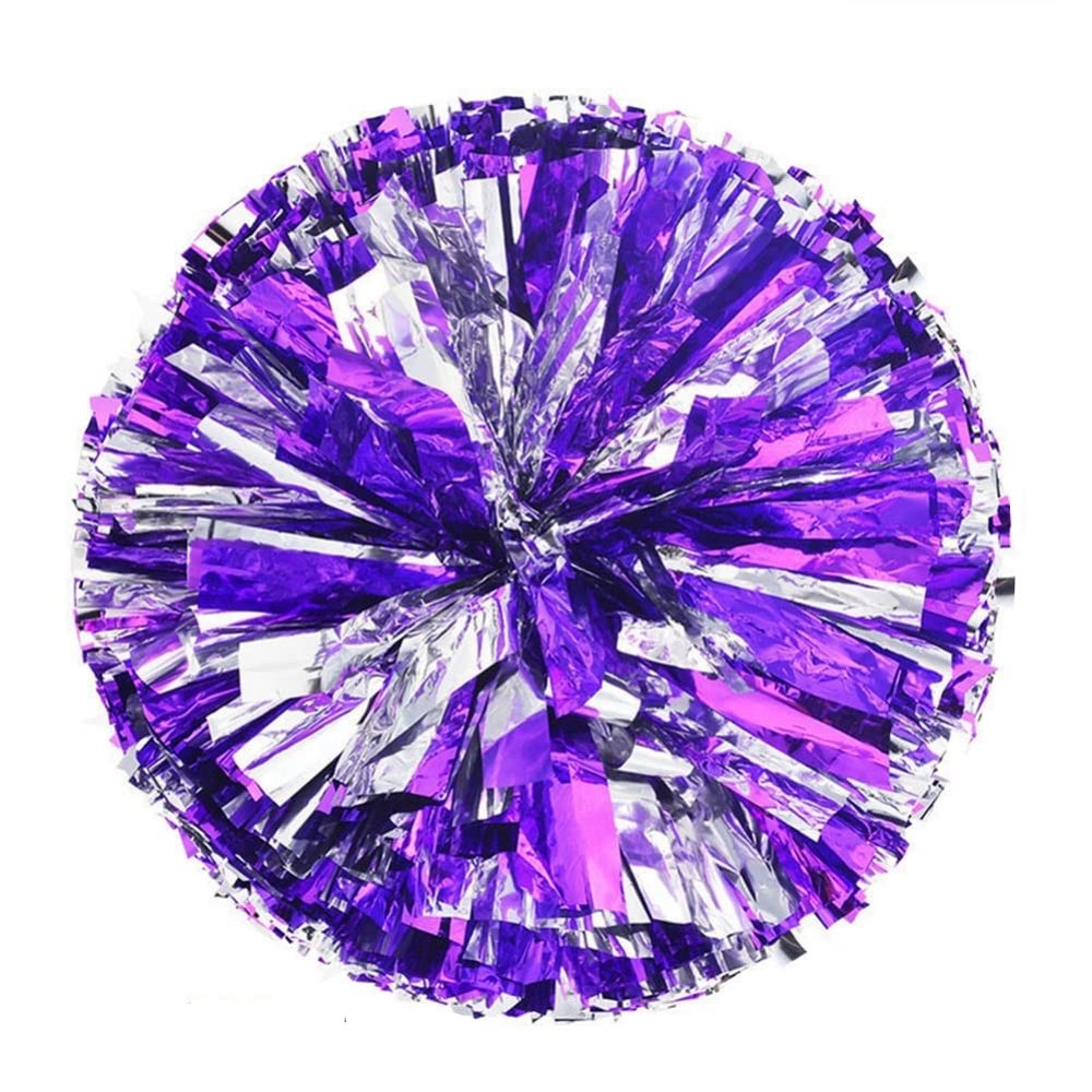 AODUOER 2 Pack Metallic Cheerleading Pom Poms for Game Cheering Squads Football Basketball Sports Dancing Party Kids Adults Plastic Cheer Pompoms Cheerleader Costume Women (Purple/Silver)