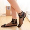 Acxico womens 4Pcs Leaves Lace Invisible Thin Boat Hollow Non-slip Shallow Socks, Black, moderate view 2